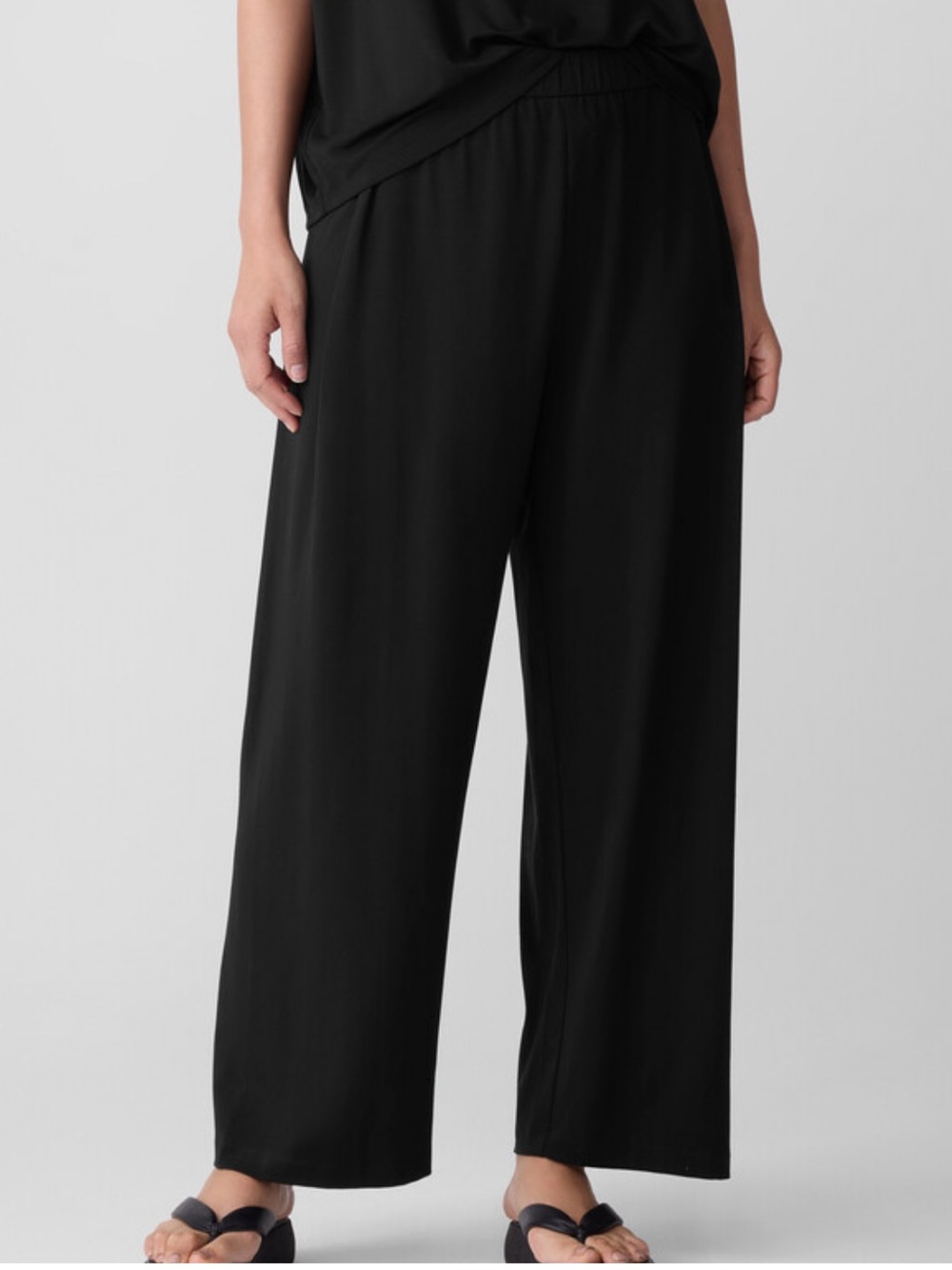 Eileen Fisher Pants Womens XL Black Tencel Jersey Wide Leg Elastic Waist